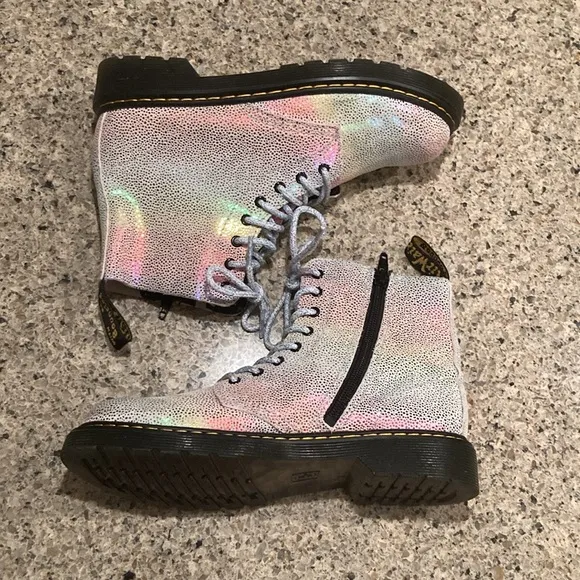4 Girls Dr. Marten’s Pascal J 1460 Irridescent Pebbled Rainbow Boots