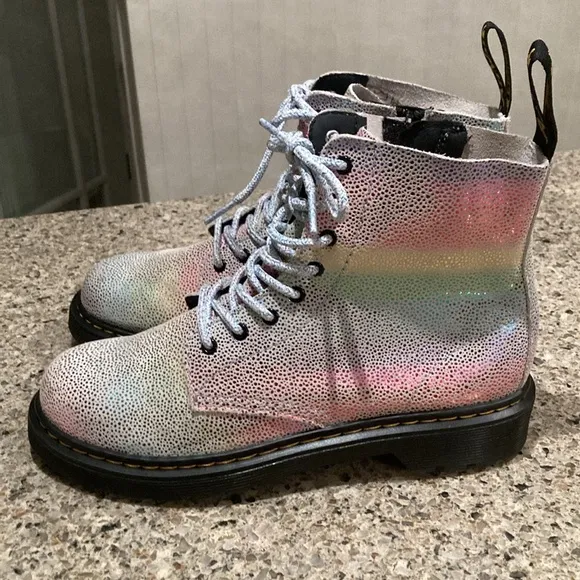 4 Girls Dr. Marten’s Pascal J 1460 Irridescent Pebbled Rainbow Boots