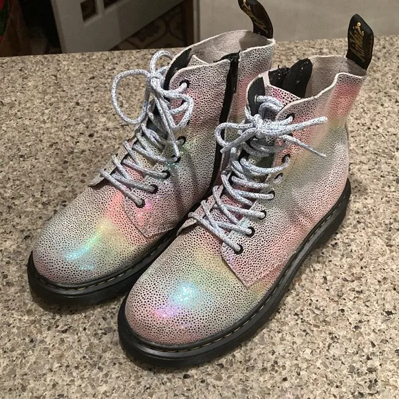 4 Girls Dr. Marten’s Pascal J 1460 Irridescent Pebbled Rainbow Boots