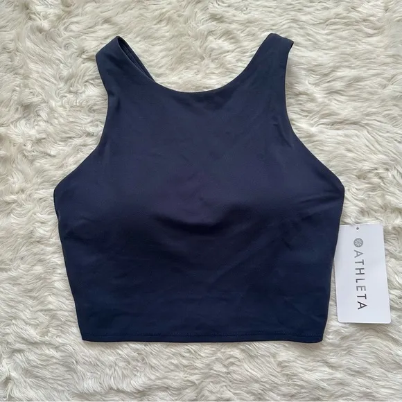 Athleta Sports Bra Conscious Crop Bra In Powervita D-DD Navy XS NWT New