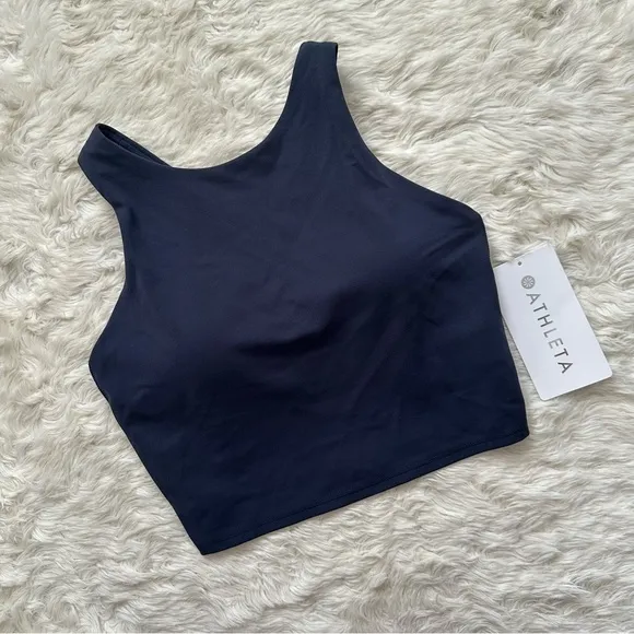 Athleta Sports Bra Conscious Crop Bra In Powervita D-DD Navy XS NWT New