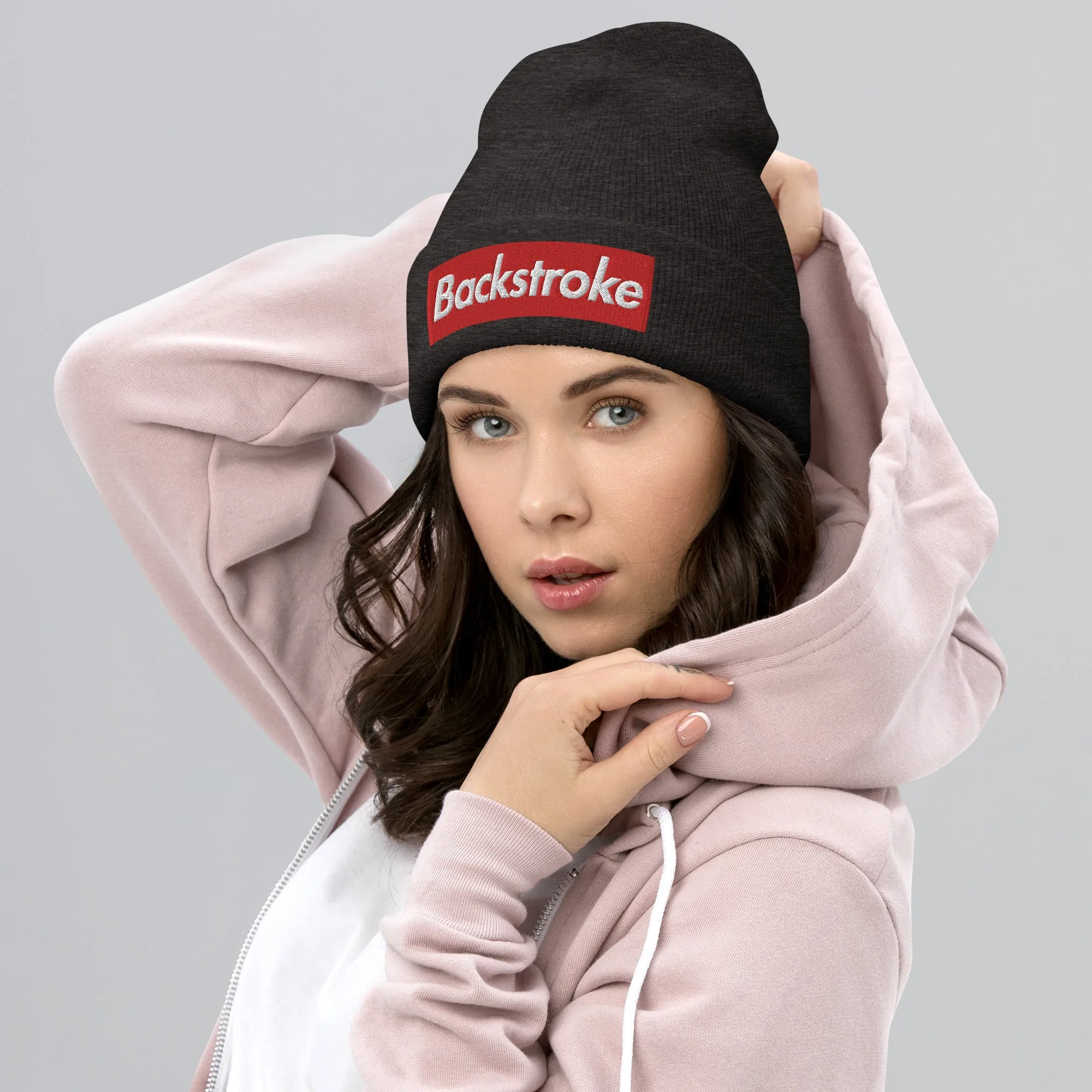Backstroke Swimmer Cuffed Embroidered Beanie