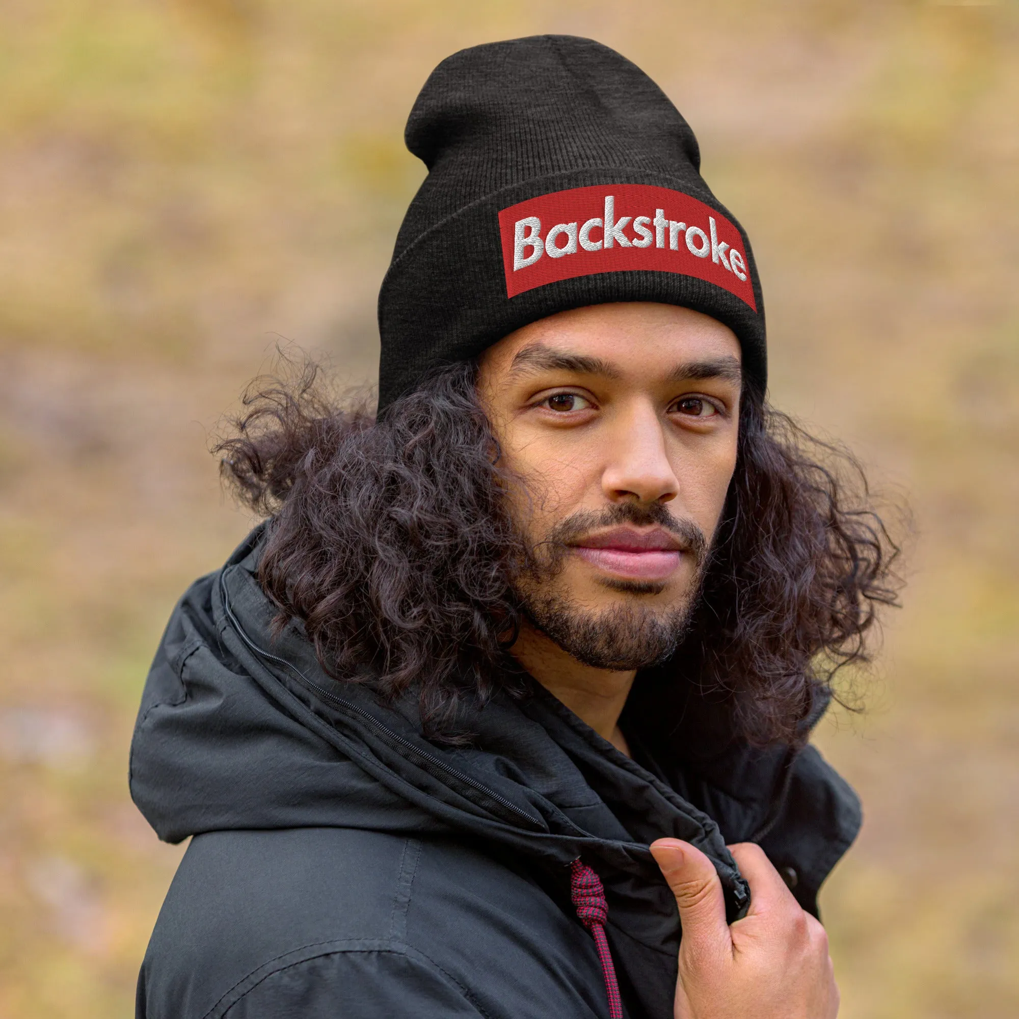 Backstroke Swimmer Cuffed Embroidered Beanie