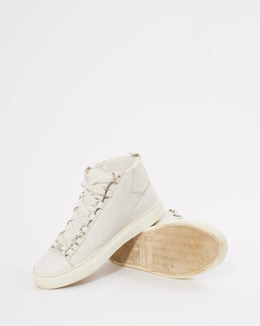 Balenciaga White Crinkle Leather Arena Sneakers - 39