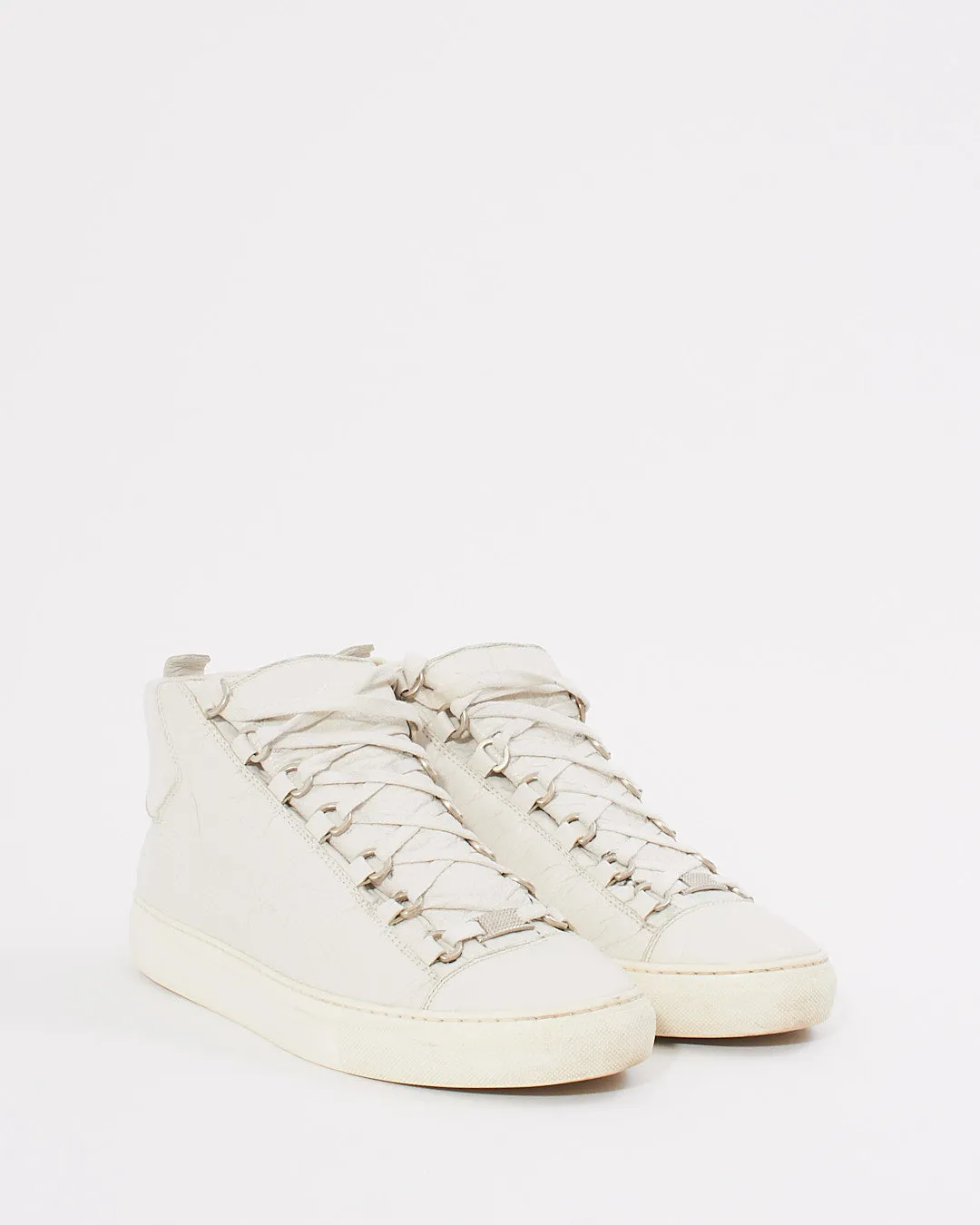 Balenciaga White Crinkle Leather Arena Sneakers - 39