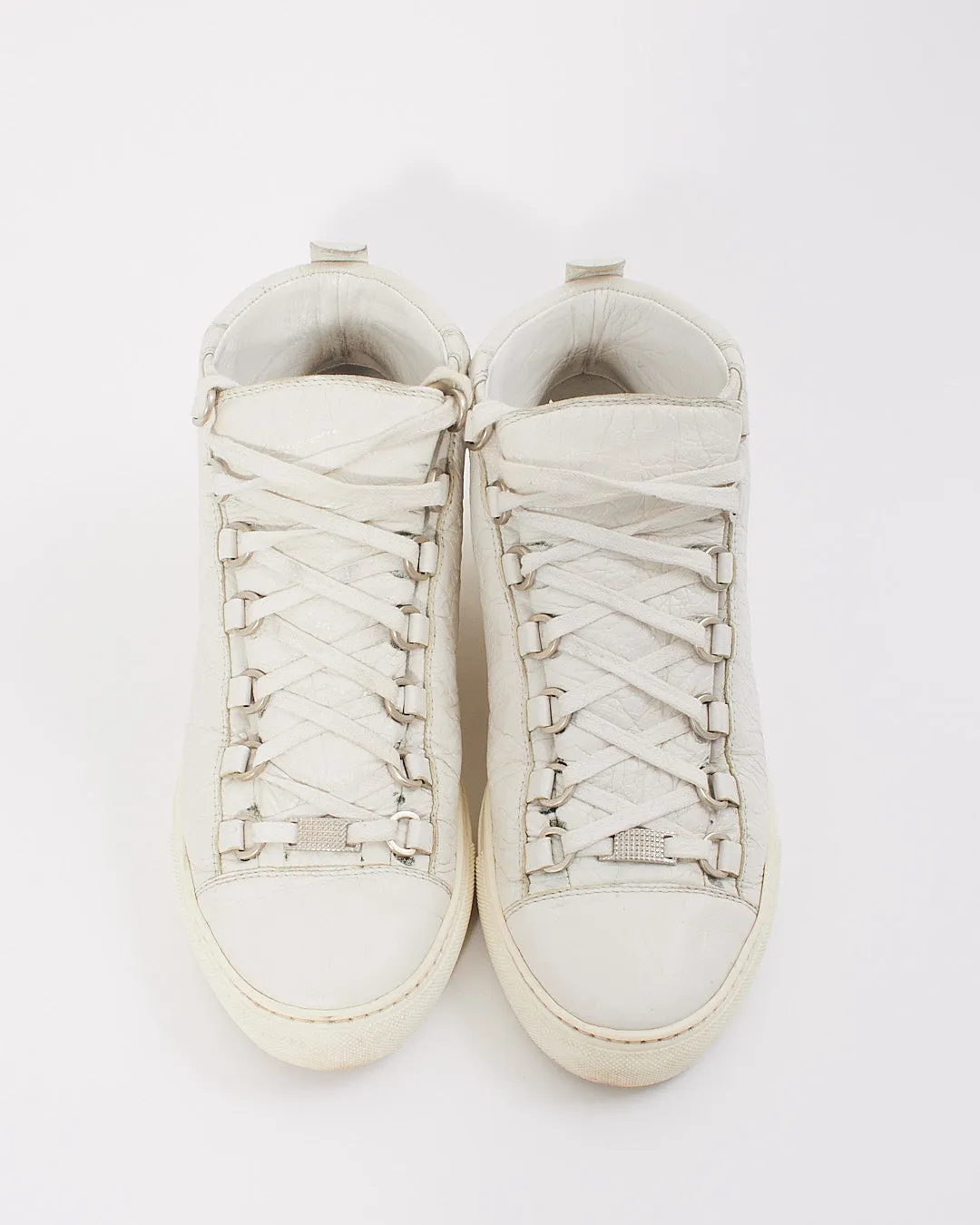 Balenciaga White Crinkle Leather Arena Sneakers - 39