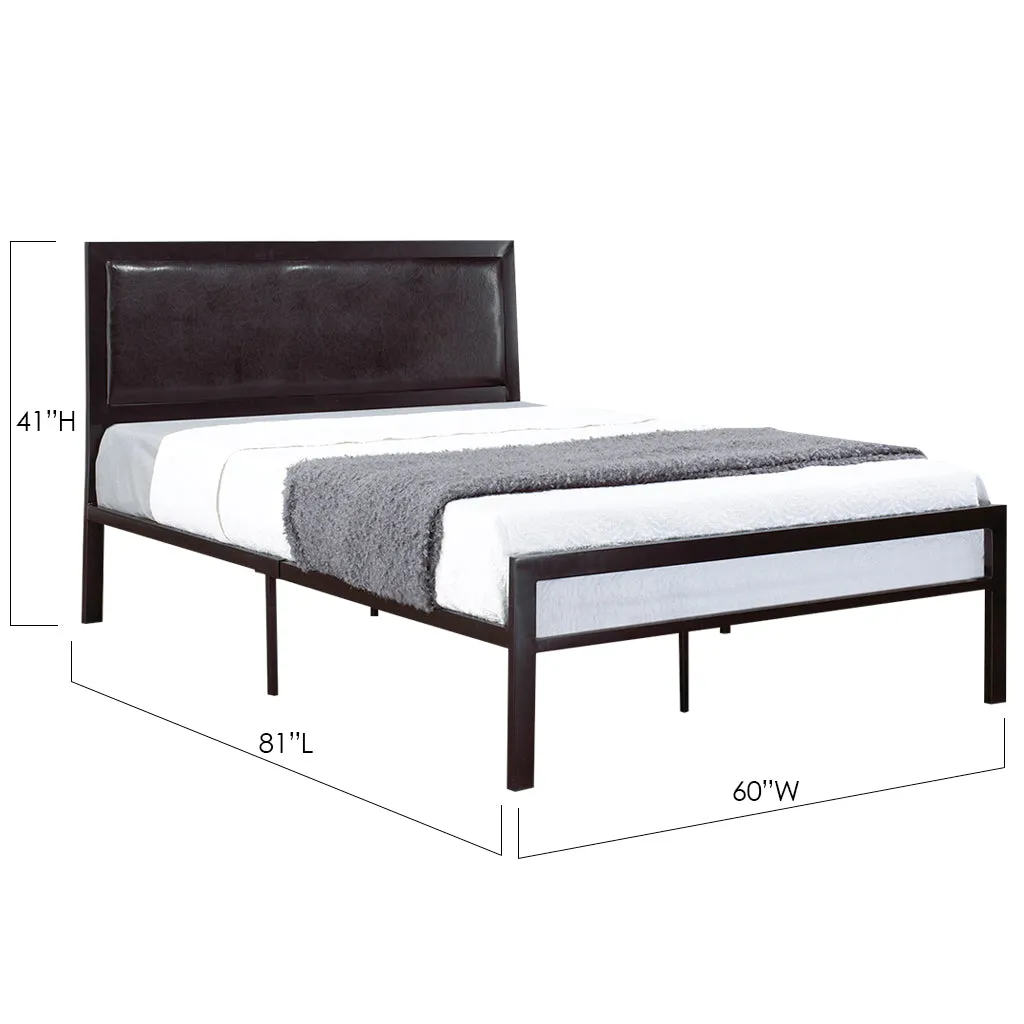 Bebelelo Alize Black Coated Metal Platform Queen Bed with Padded Headboard