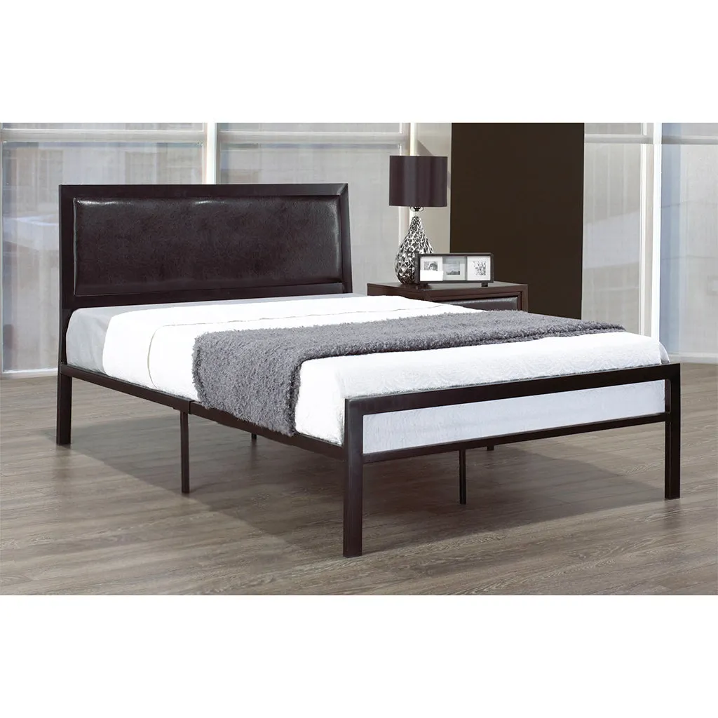 Bebelelo Alize Black Coated Metal Platform Queen Bed with Padded Headboard