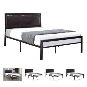 Bebelelo Alize Black Coated Metal Platform Queen Bed with Padded Headboard