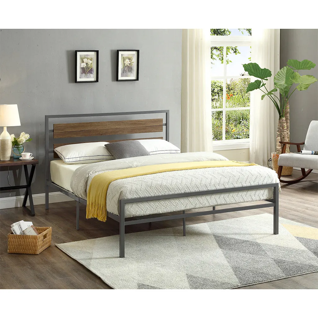 Bebelelo Elania Wood Panel Platform Double Bed with Steel Frame