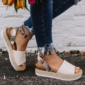 Beige Snakeskin Platform Espadrille Wedge Sandal