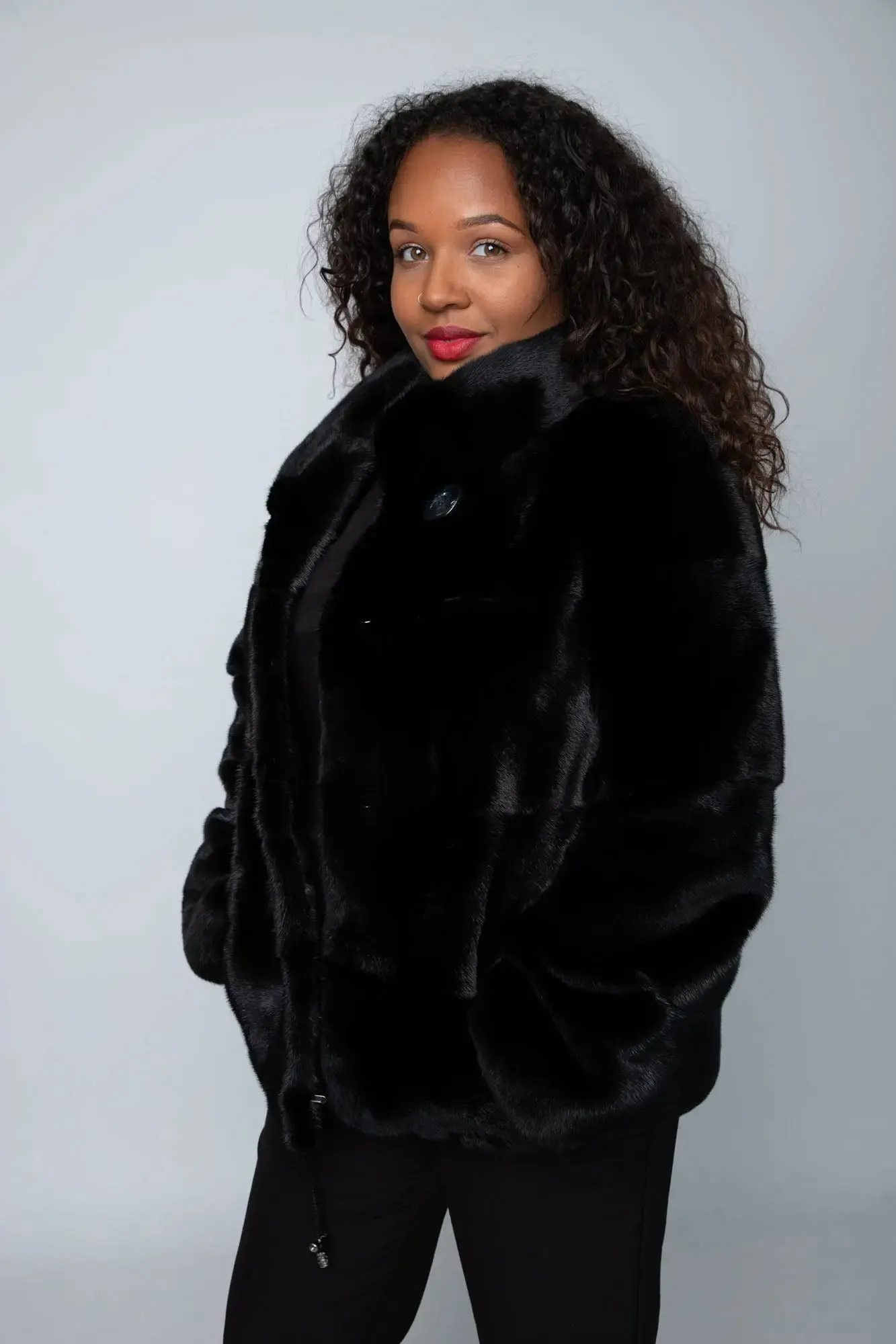 Black Horizontal Mink Jacket