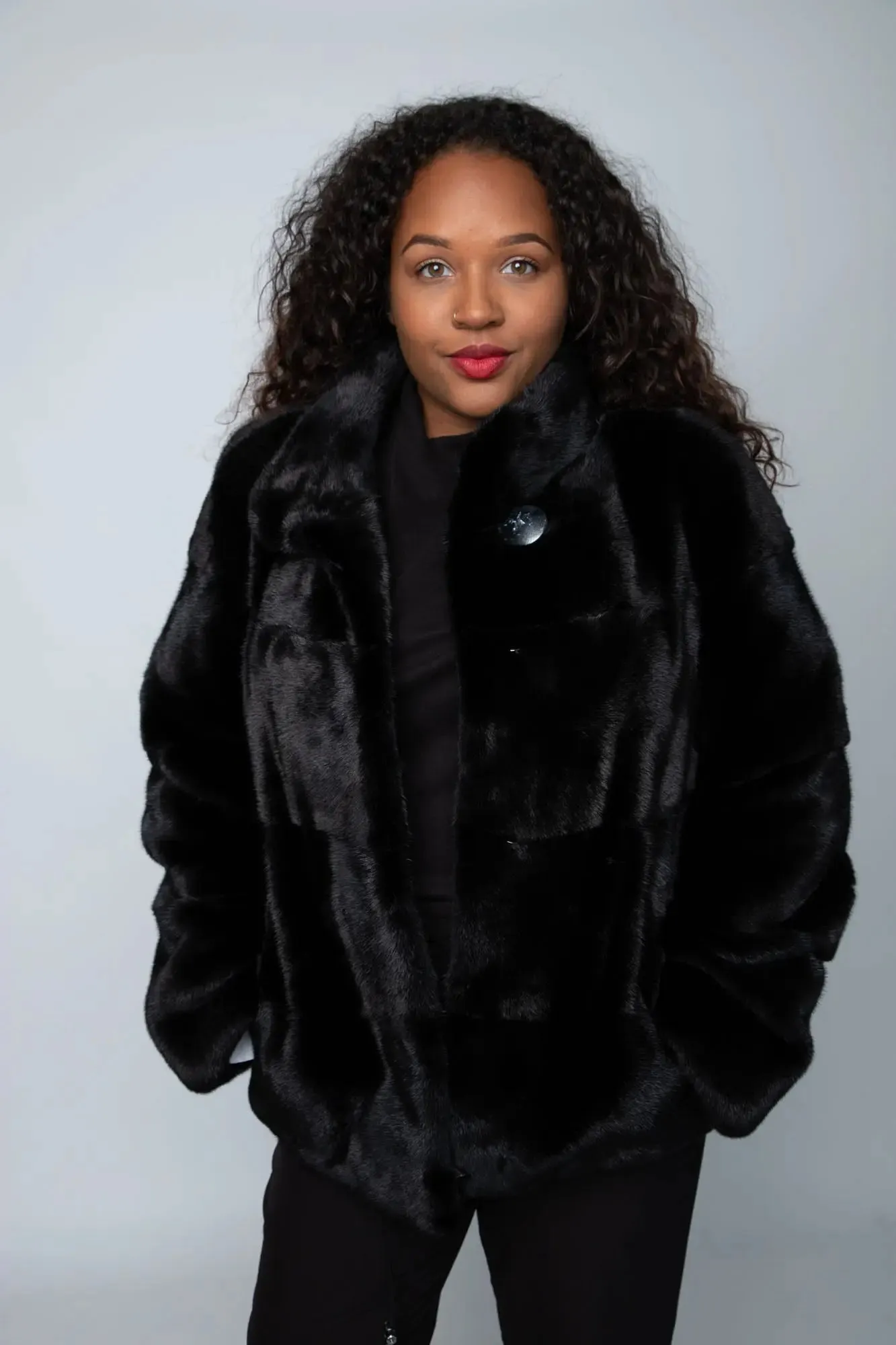 Black Horizontal Mink Jacket
