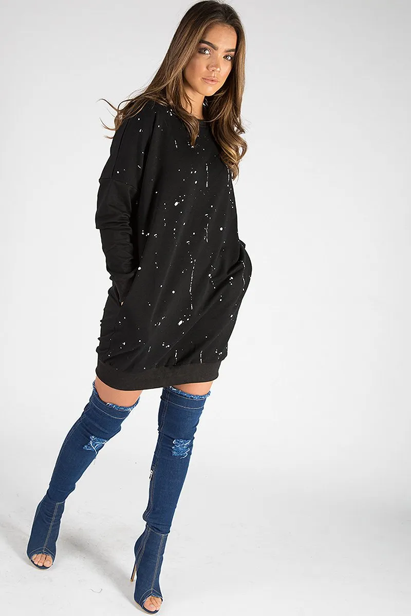 Black Paint Splatter Jumper Dress - Moxie