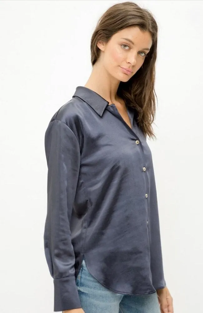 Button Down Satin Relaxed Shirt