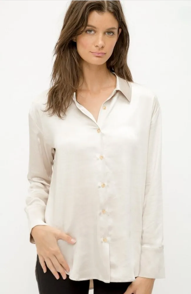 Button Down Satin Relaxed Shirt