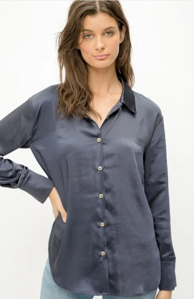 Button Down Satin Relaxed Shirt
