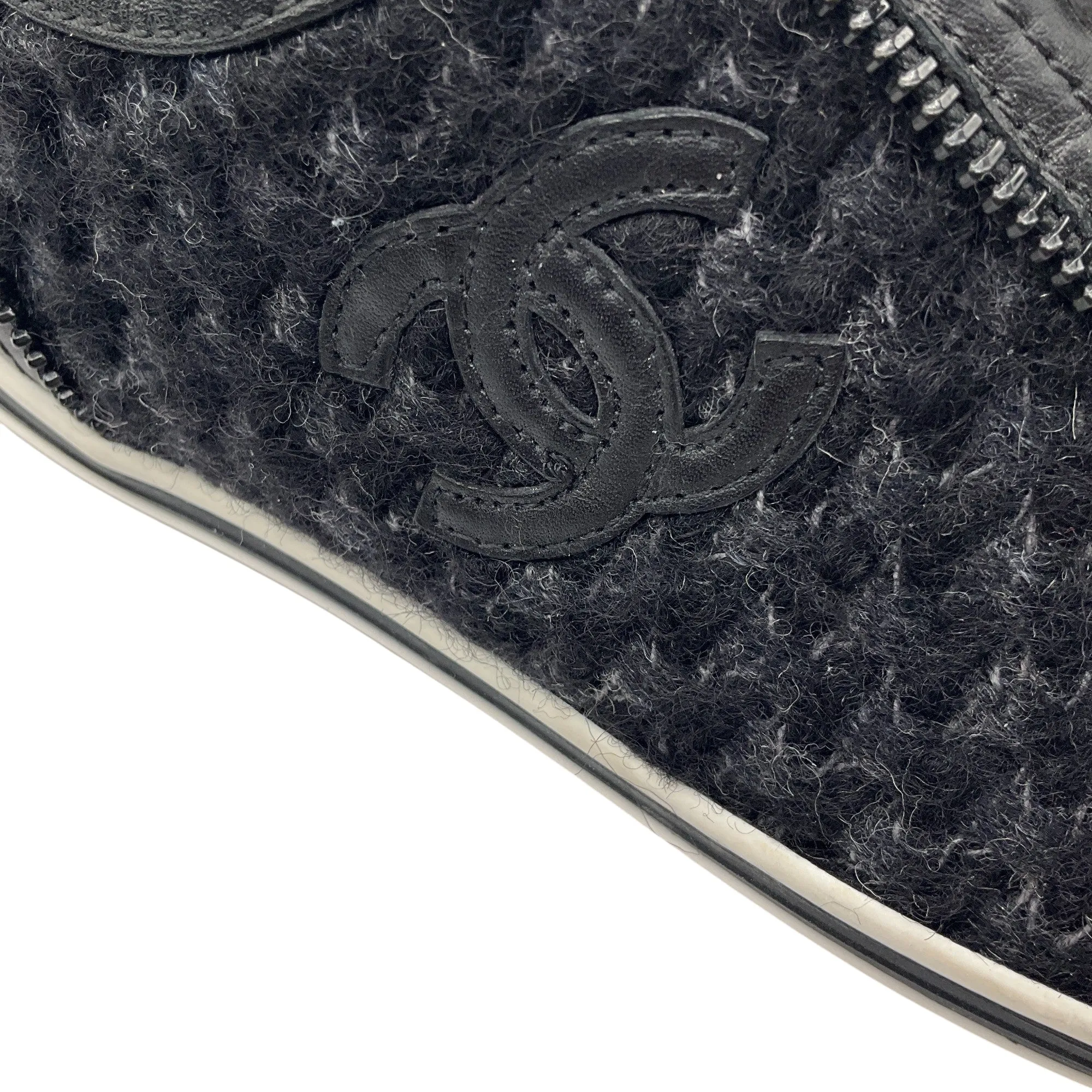 Chanel Black Interlocking CC Logo Tweed and Leather Sneakers