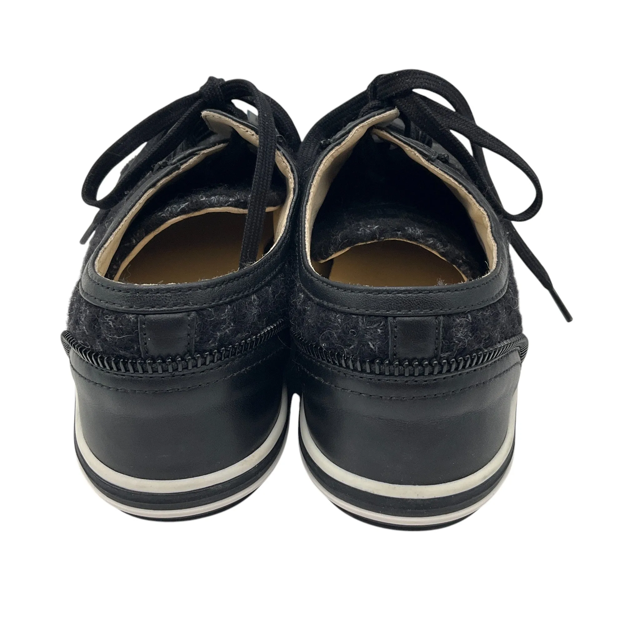 Chanel Black Interlocking CC Logo Tweed and Leather Sneakers