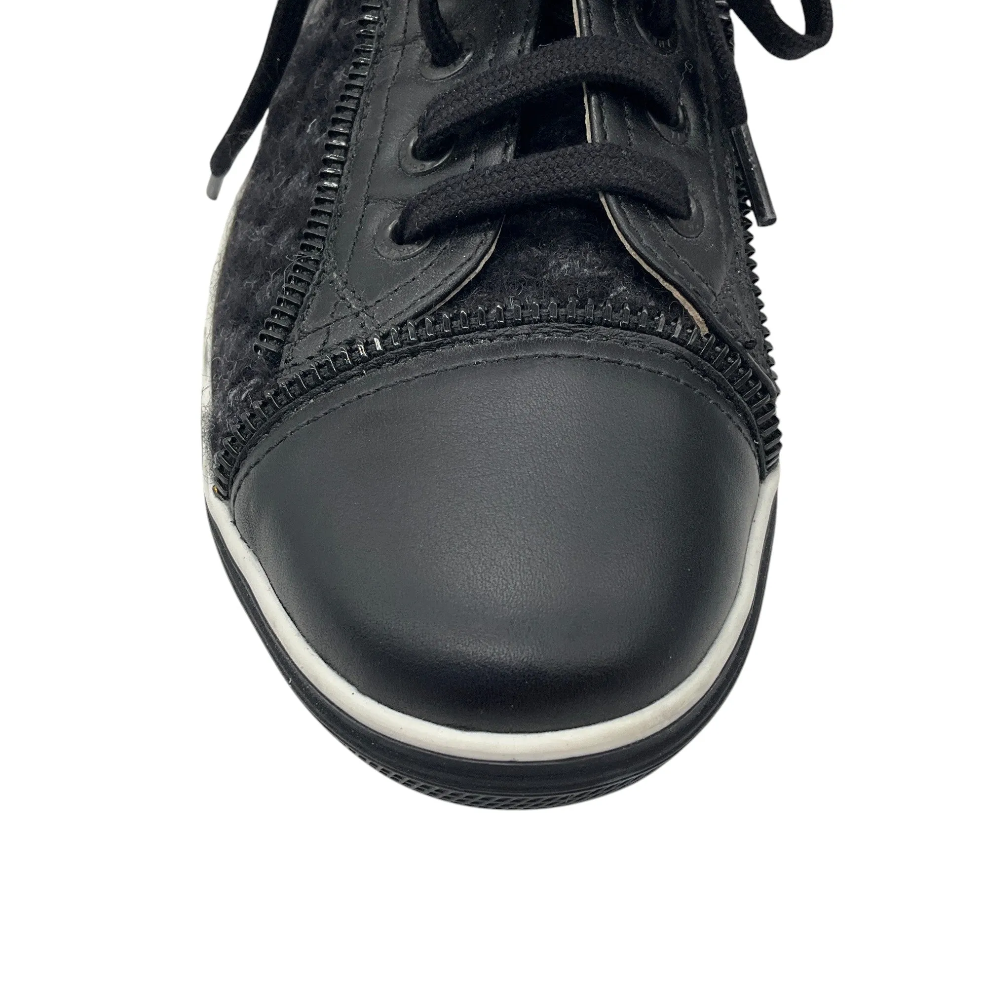 Chanel Black Interlocking CC Logo Tweed and Leather Sneakers