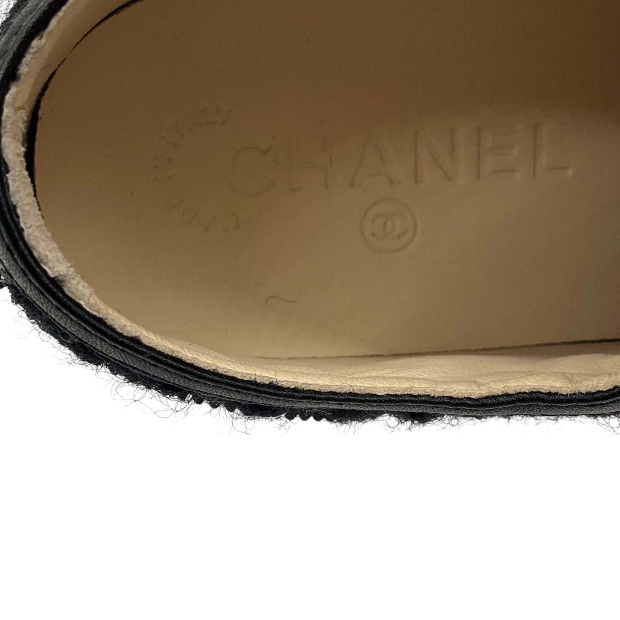 Chanel Black Interlocking CC Logo Tweed and Leather Sneakers