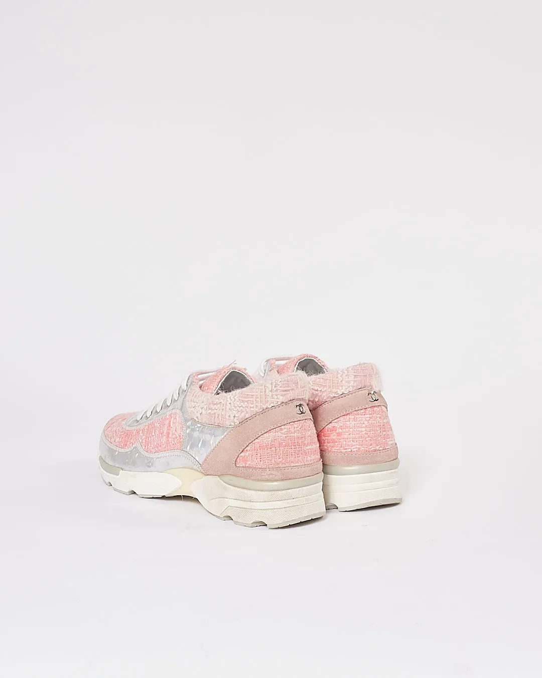 Chanel Pink Tweed Metallic Sneakers - 36.5
