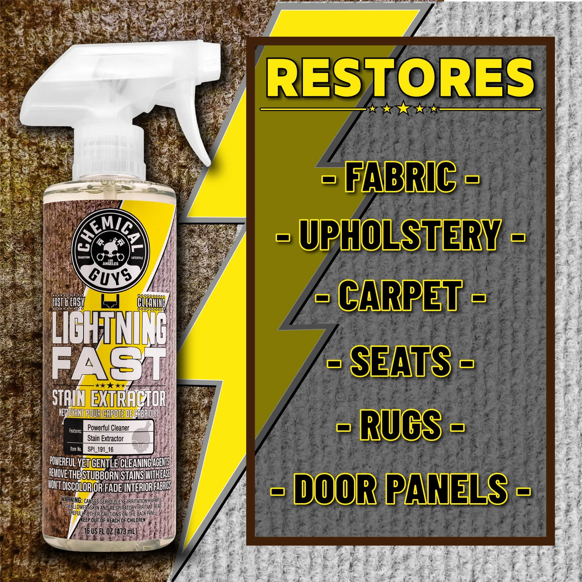 Chemical Guys Lightning Fast Carpet & Upholstery Stain Extractor, SPI191, 16 oz