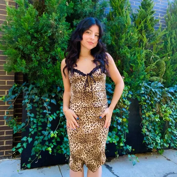 Chic Leopard Print Lace Midi Skirt Set | Sexy Black Bodycon Ensemble