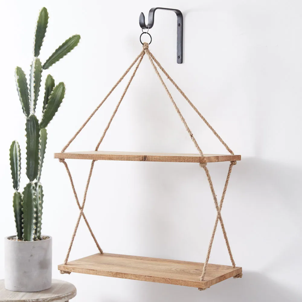 Chic Two-Tier Boho Hanging Shelf with Handy Hook