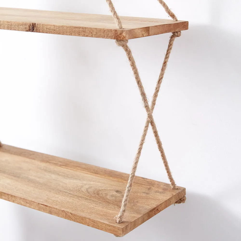 Chic Two-Tier Boho Hanging Shelf with Handy Hook