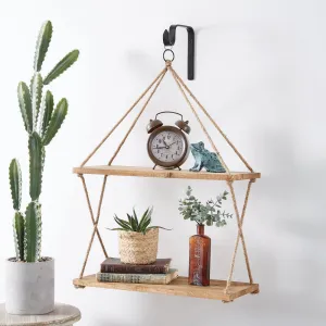 Chic Two-Tier Boho Hanging Shelf with Handy Hook