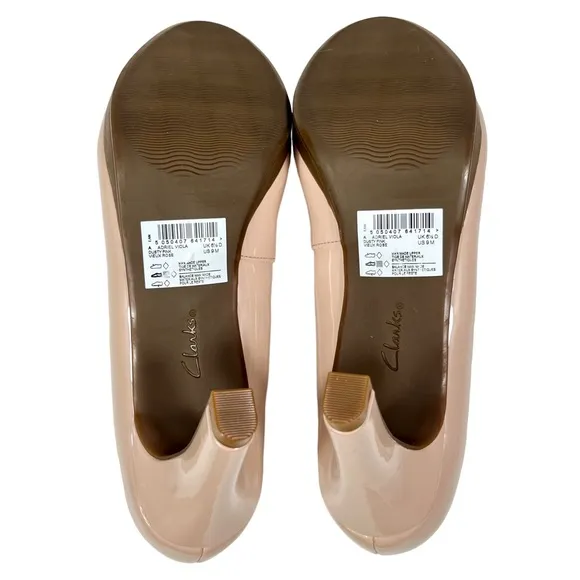 Clarks Adriel Viola Glossy‎ Dusty Pink Almond Toe Platform Pump Women 9 M