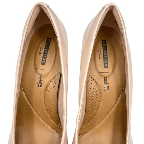 Clarks Adriel Viola Glossy‎ Dusty Pink Almond Toe Platform Pump Women 9 M