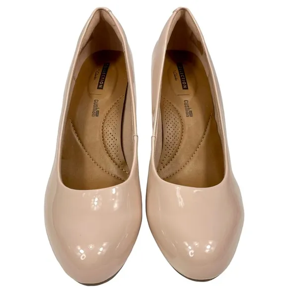 Clarks Adriel Viola Glossy‎ Dusty Pink Almond Toe Platform Pump Women 9 M