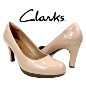 Clarks Adriel Viola Glossy‎ Dusty Pink Almond Toe Platform Pump Women 9 M