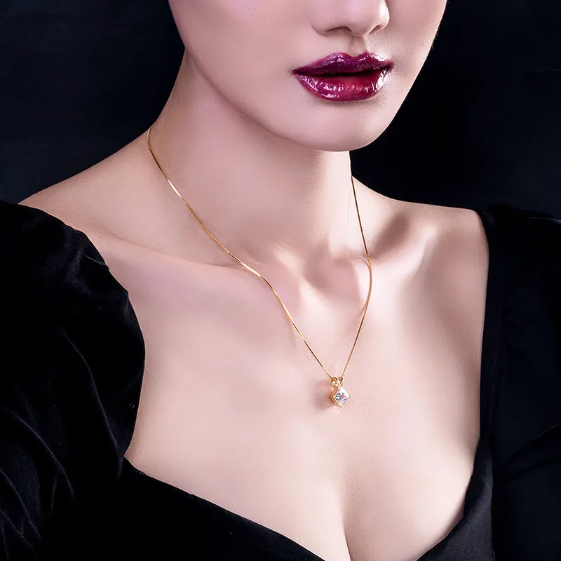 Classic Sterling silver Princess Cut Created White Diamond Pendant Necklace