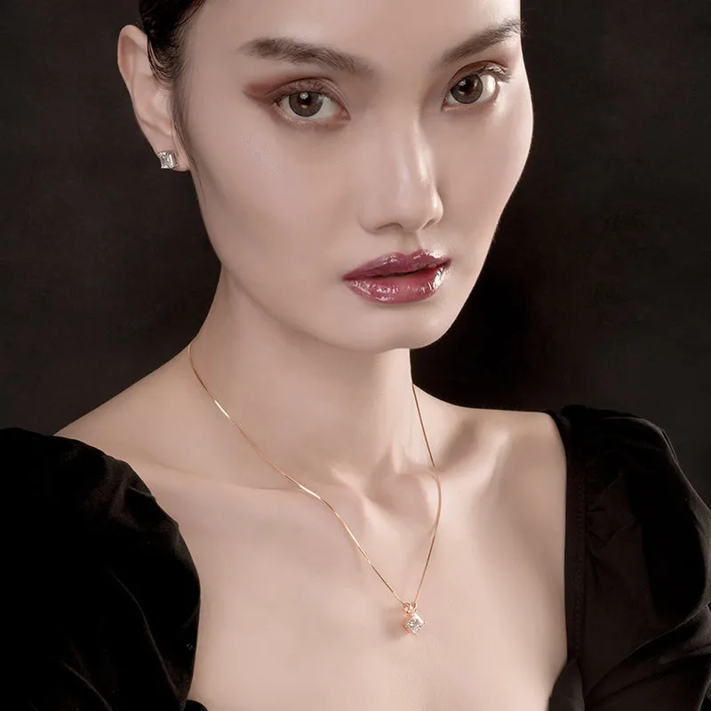 Classic Sterling silver Princess Cut Created White Diamond Pendant Necklace
