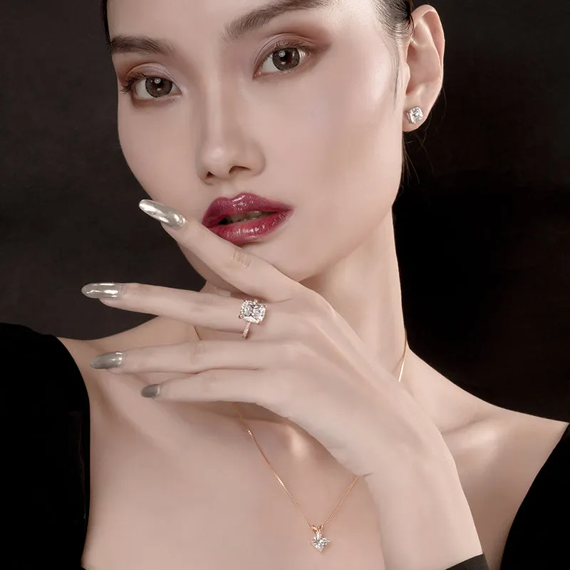 Classic Sterling silver Princess Cut Created White Diamond Pendant Necklace