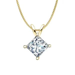 Classic Sterling silver Princess Cut Created White Diamond Pendant Necklace