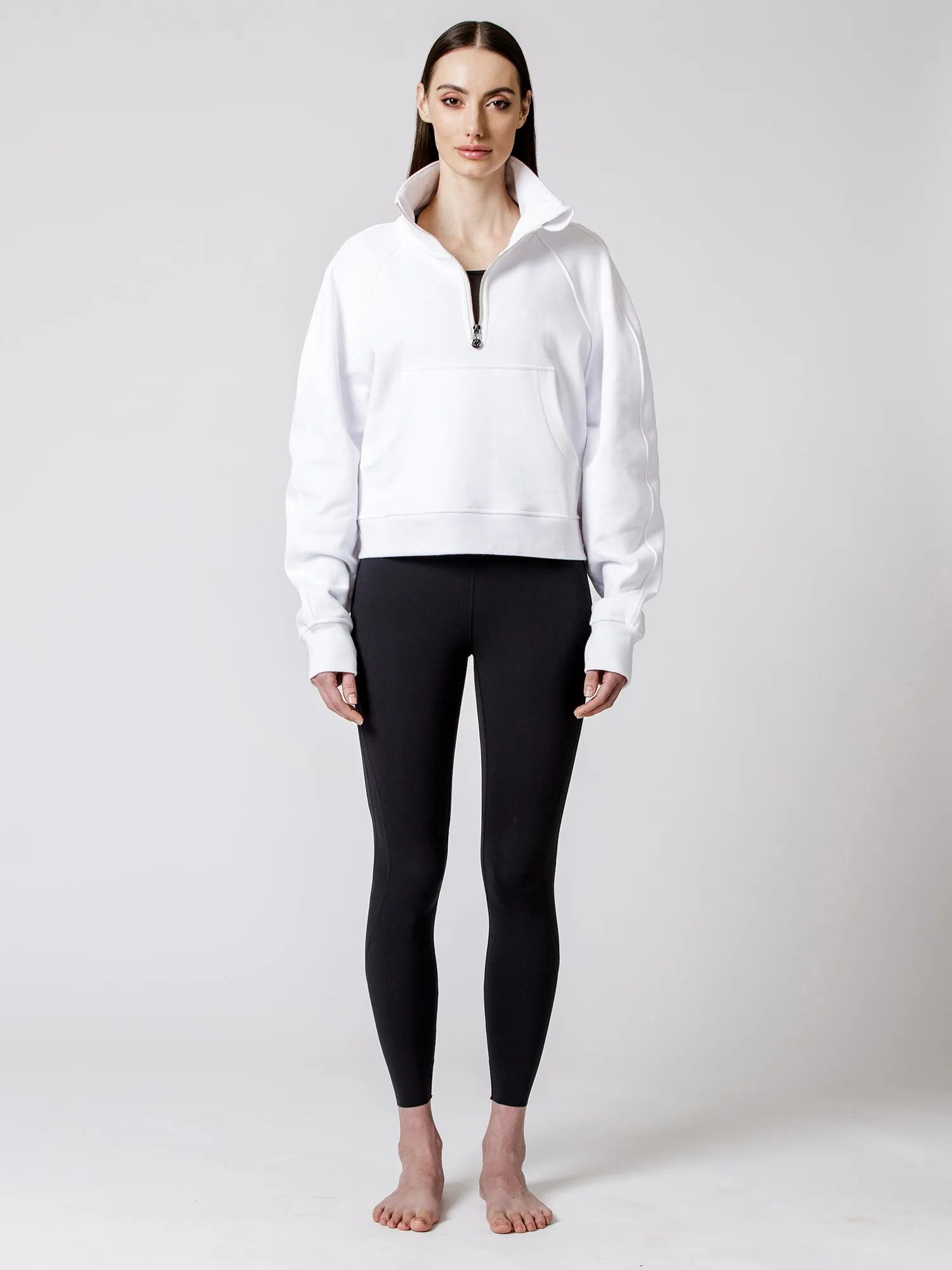 COLLARED HALF ZIP RELAXED SWEATSHIRT, WHITE