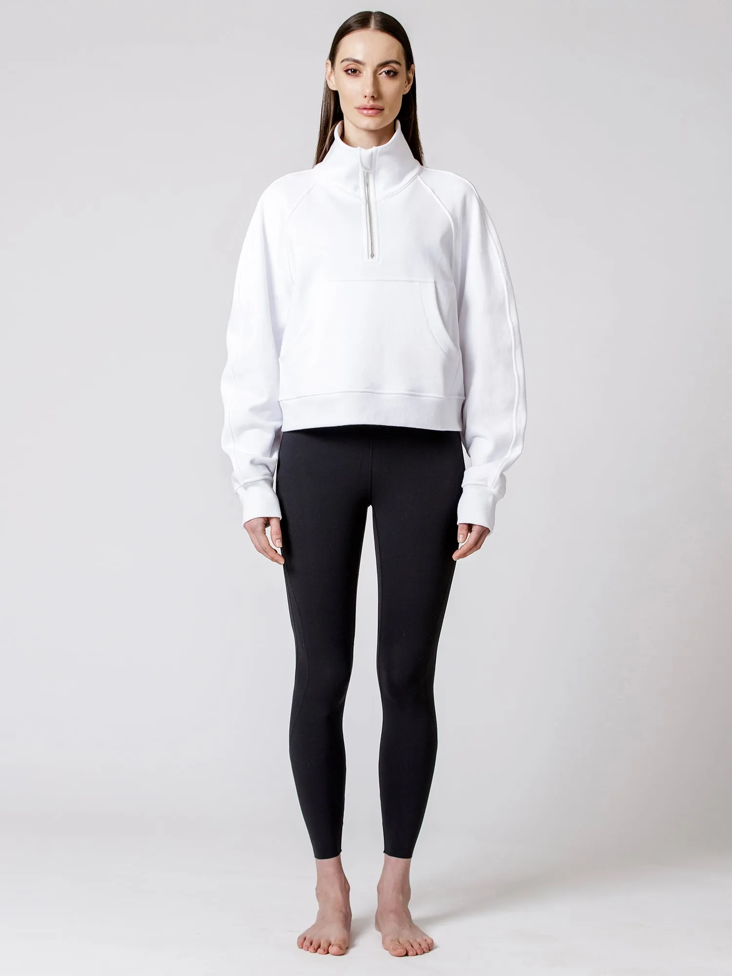 COLLARED HALF ZIP RELAXED SWEATSHIRT, WHITE