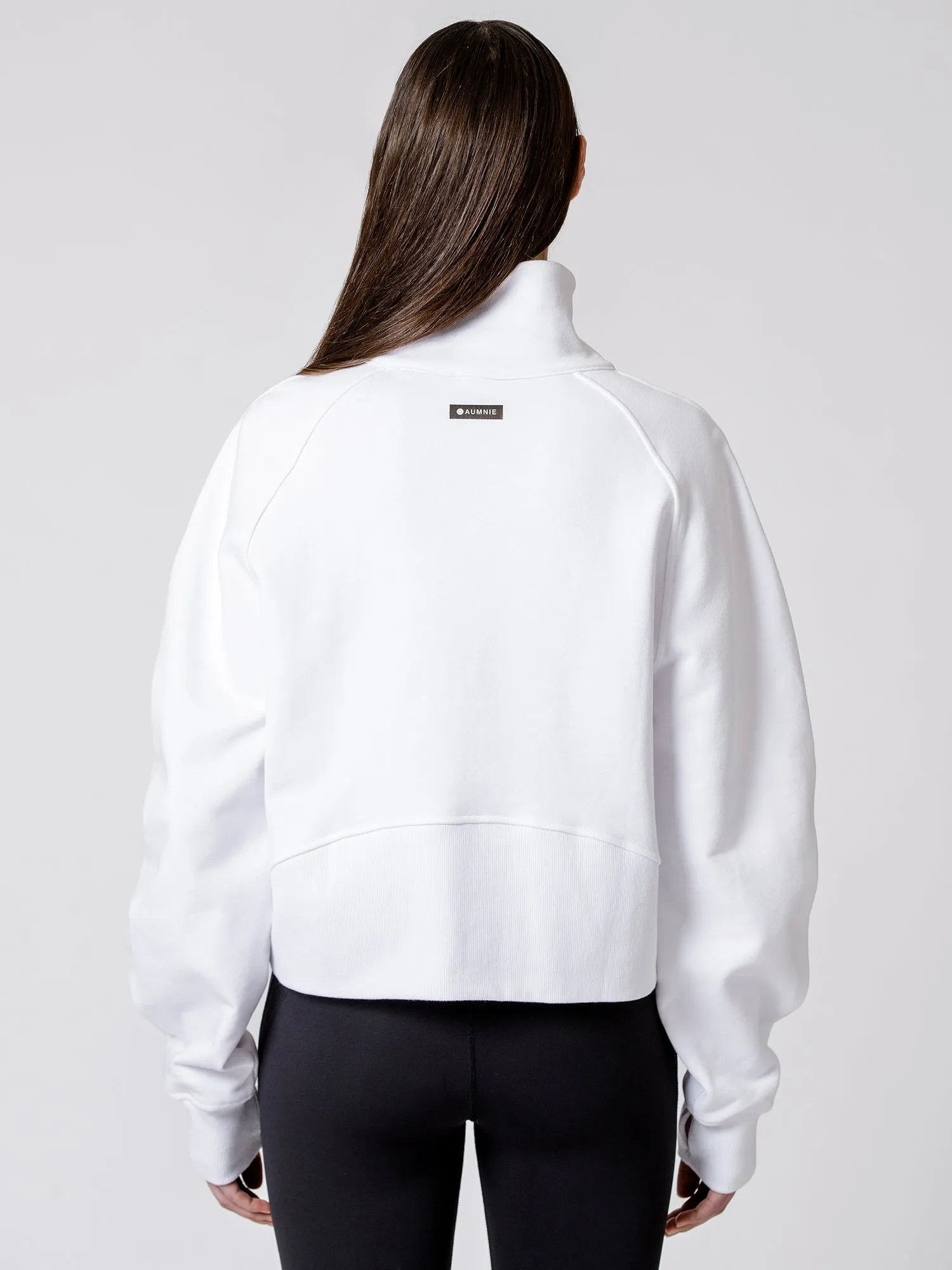 COLLARED HALF ZIP RELAXED SWEATSHIRT, WHITE