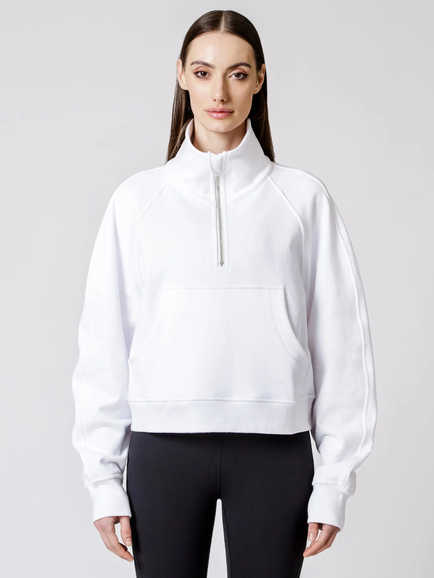 COLLARED HALF ZIP RELAXED SWEATSHIRT, WHITE