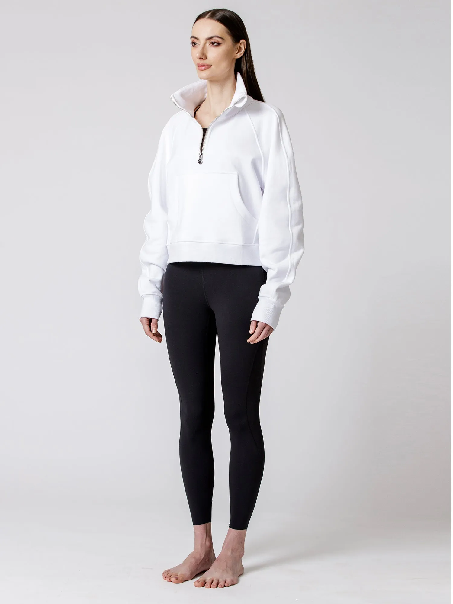 COLLARED HALF ZIP RELAXED SWEATSHIRT, WHITE