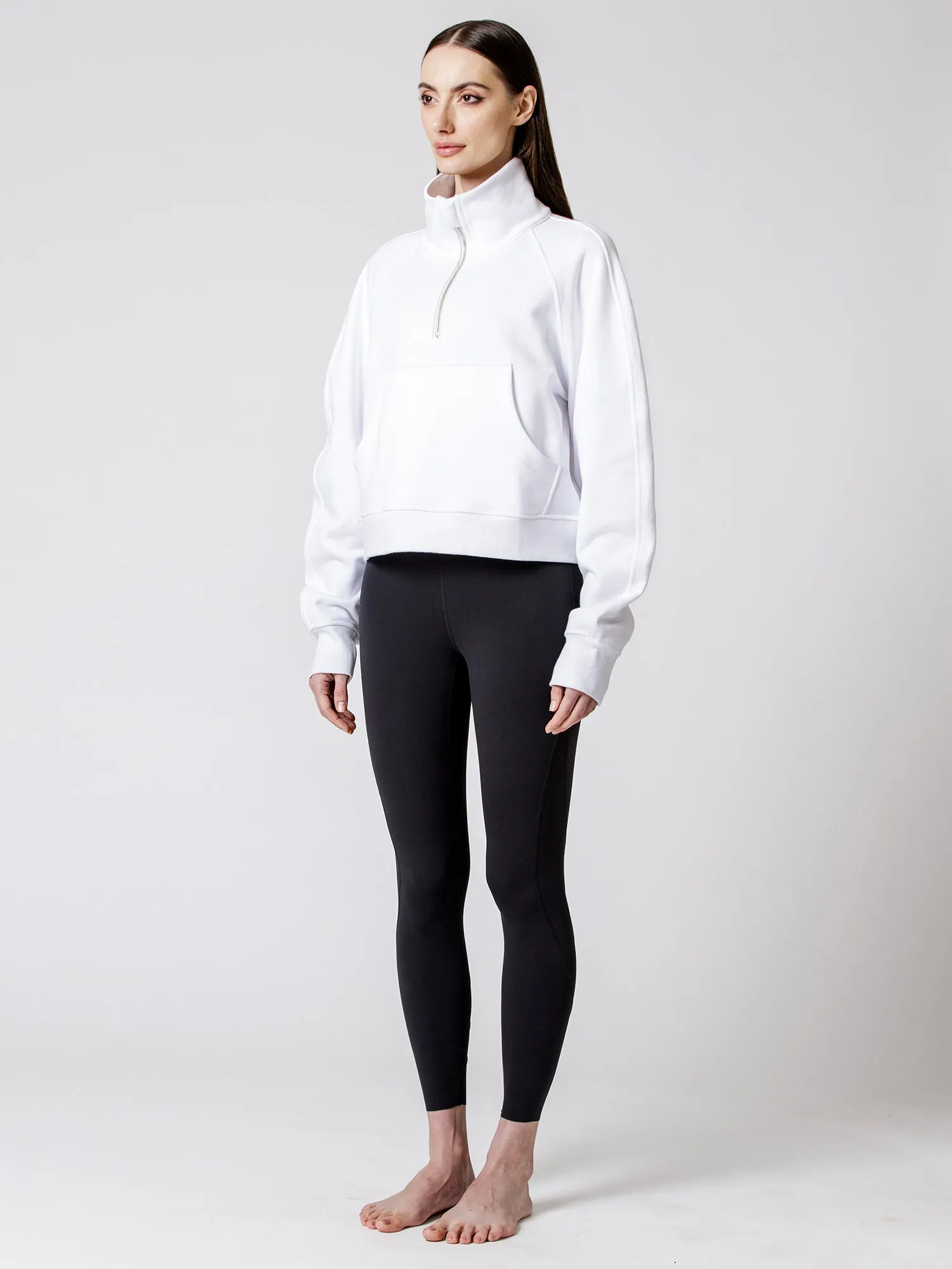 COLLARED HALF ZIP RELAXED SWEATSHIRT, WHITE