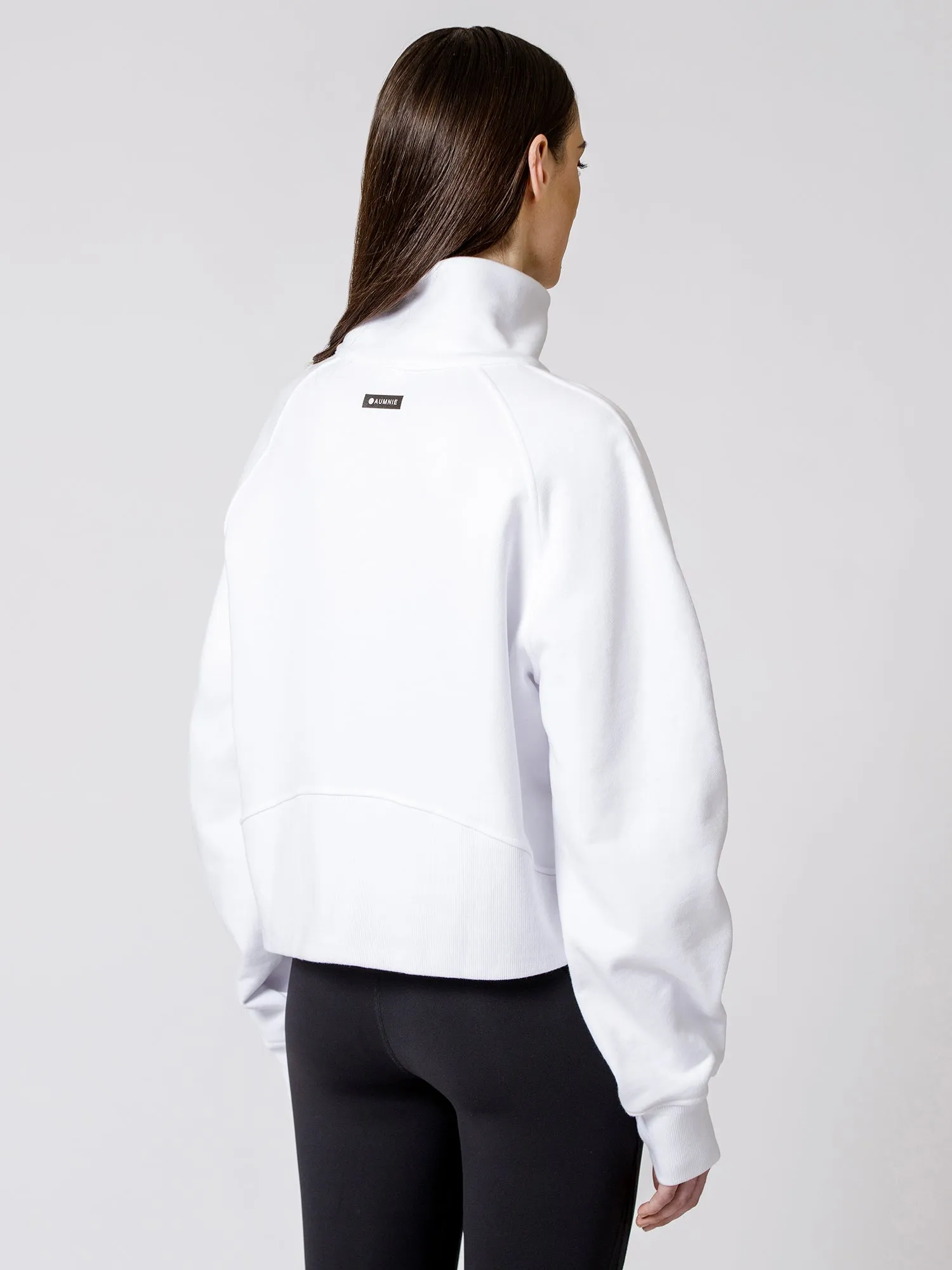 COLLARED HALF ZIP RELAXED SWEATSHIRT, WHITE