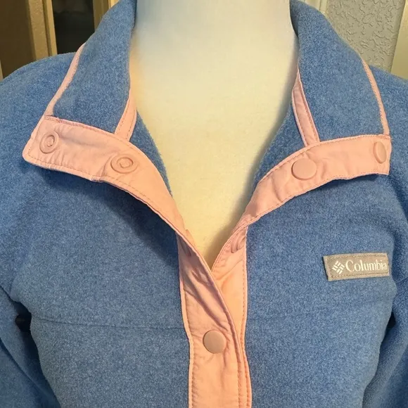Columbia Fleece Half Snap Pullover in Powder Blue and Soft Pink
