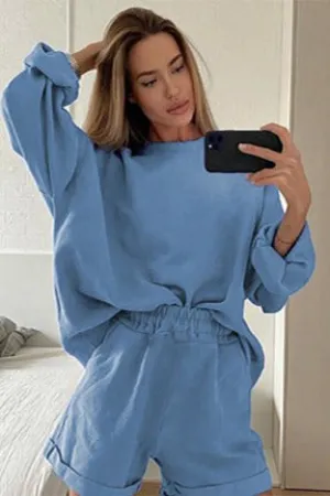 Comfy & Trendy Sweatshirt and Shorts Co-ord Sets - MARLIN BLUE