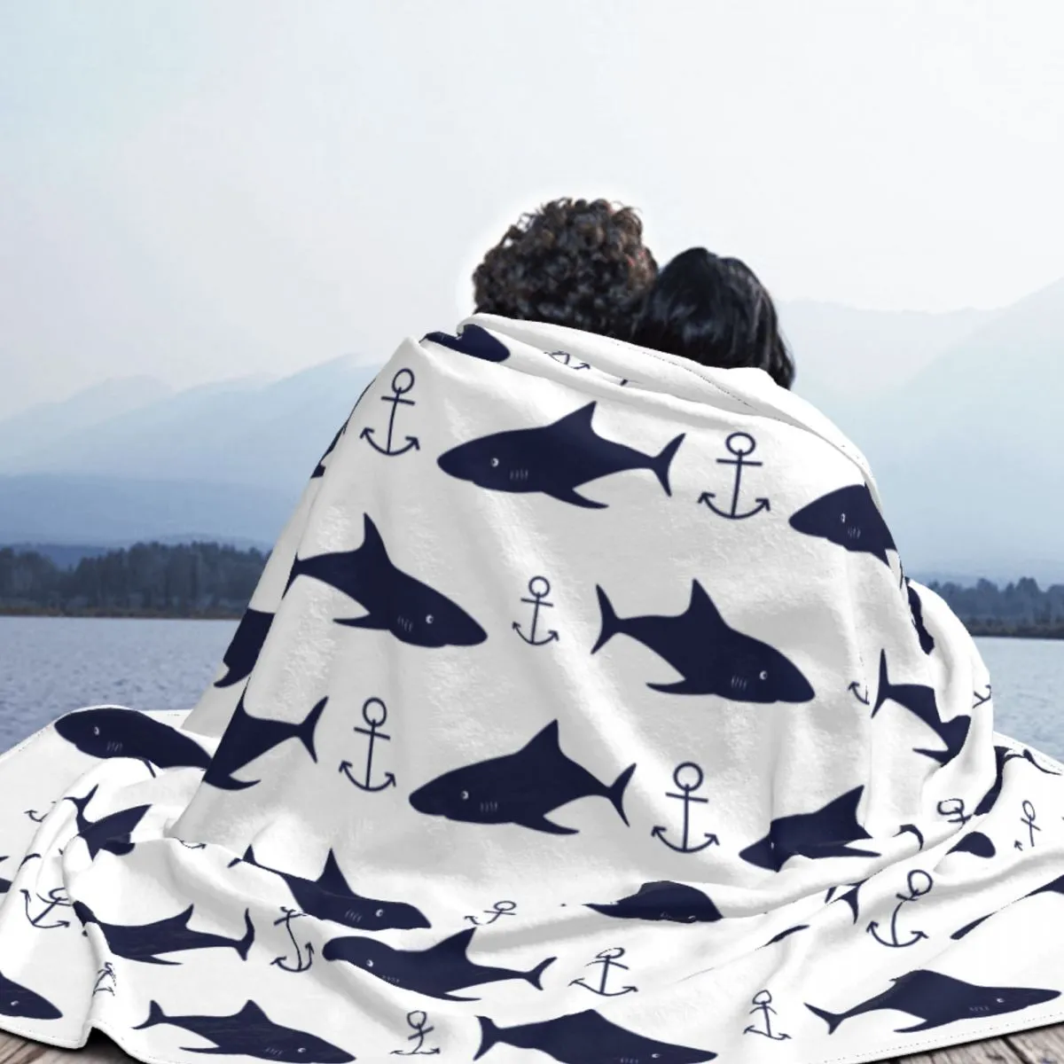 Comfy Sofa Blanket: Sharks & Anchor Print