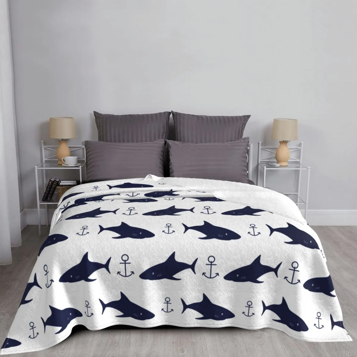 Comfy Sofa Blanket: Sharks & Anchor Print